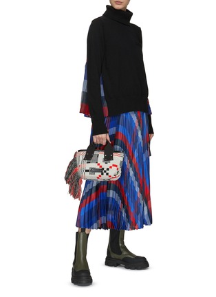 Figure View - Click To Enlarge - SACAI - Pleated Plaid Back Panel Wool Knit Turtleneck Pullover