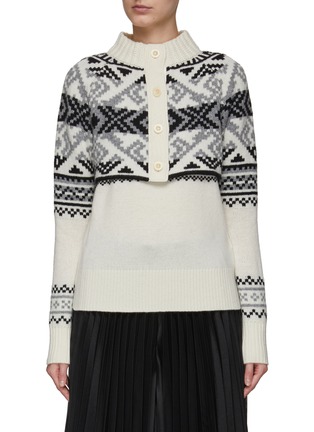Main View - Click To Enlarge - SACAI - Ribbed Mock Neck Wool Blend Fair Isle Pullover