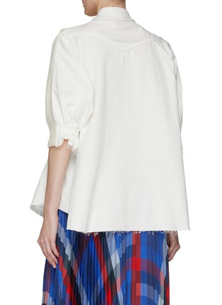 Back View - Click To Enlarge - SACAI - Knit Front Raw Hem Denim Pullover