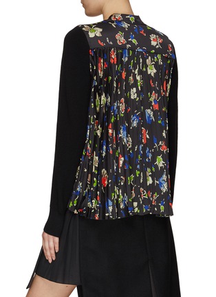Back View - Click To Enlarge - SACAI - PLEATED FLOWER PRINT PANEL V-NECK KNITTED CARDIGAN