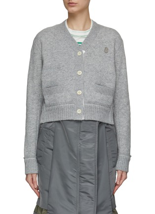 Main View - Click To Enlarge - SACAI - ‘S’ Stud Ribbed Trim Cashmere Blend Cardigan