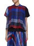 Main View - Click To Enlarge - SACAI - Pleated Plaid Overlay Mock Neck T-Shirt