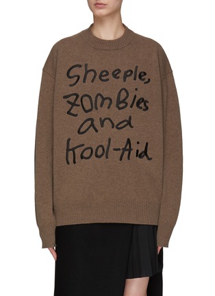 Main View - Click To Enlarge - SACAI - X MADSAKI OVERSIZE SLOGAN PRINT KNITTED SWEATER
