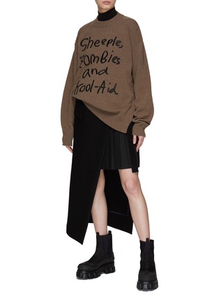 Figure View - Click To Enlarge - SACAI - X MADSAKI OVERSIZE SLOGAN PRINT KNITTED SWEATER