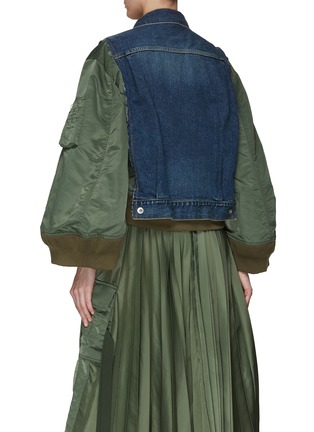 Back View - Click To Enlarge - SACAI - Bomber Bell Sleeves Washed Denim Jacket
