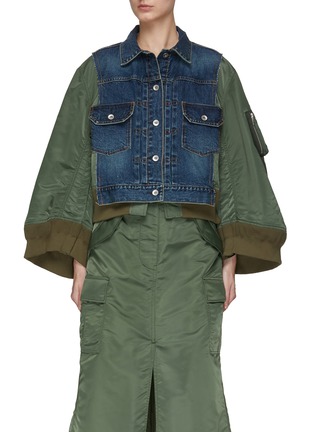 Main View - Click To Enlarge - SACAI - Bomber Bell Sleeves Washed Denim Jacket