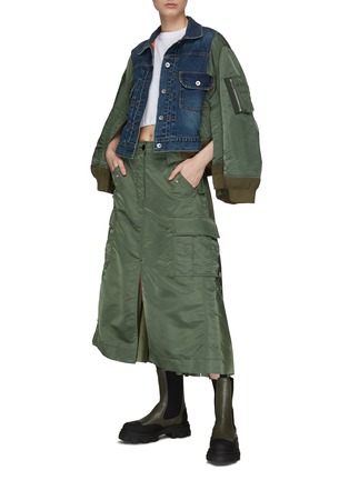 Figure View - Click To Enlarge - SACAI - Bomber Bell Sleeves Washed Denim Jacket