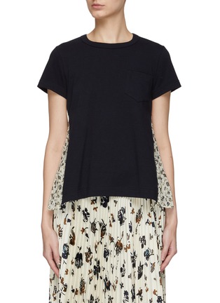 Main View - Click To Enlarge - SACAI - FLOWER PRINT PANEL COTTON JERSEY T-SHIRT