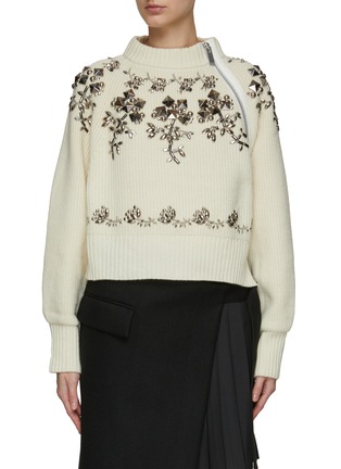 Main View - Click To Enlarge - SACAI - Studded Flower Pattern Wool Knit Pullover