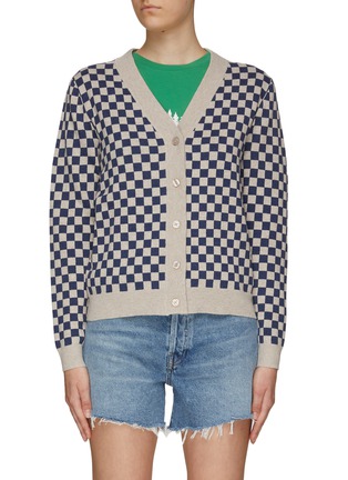 Main View - Click To Enlarge - KULE - ‘The Check Please’ Chequered Cotton Blend Knit Cardigan