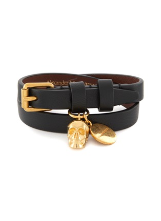 Main View - Click To Enlarge - ALEXANDER MCQUEEN - DOUBLE WRAP SKULL CHARM NAPPA LEATHER BRACELET
