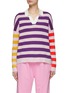 Main View - Click To Enlarge - KULE - ‘THE JOEY’ V-NECK STRIPED PATCHWORK POLO SHIRT