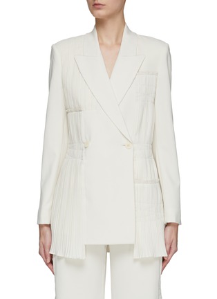 Main View - Click To Enlarge - SIMKHAI - ‘LIZZIE’ SARTORIAL PLEATED DOUBLE BREASTED CREPE BLAZER