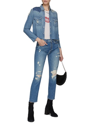 Figure View - Click To Enlarge - MOTHER - ‘THE DAZZLER’ MID RISE FLY CUT DISTRESSED ANKLE JEANS