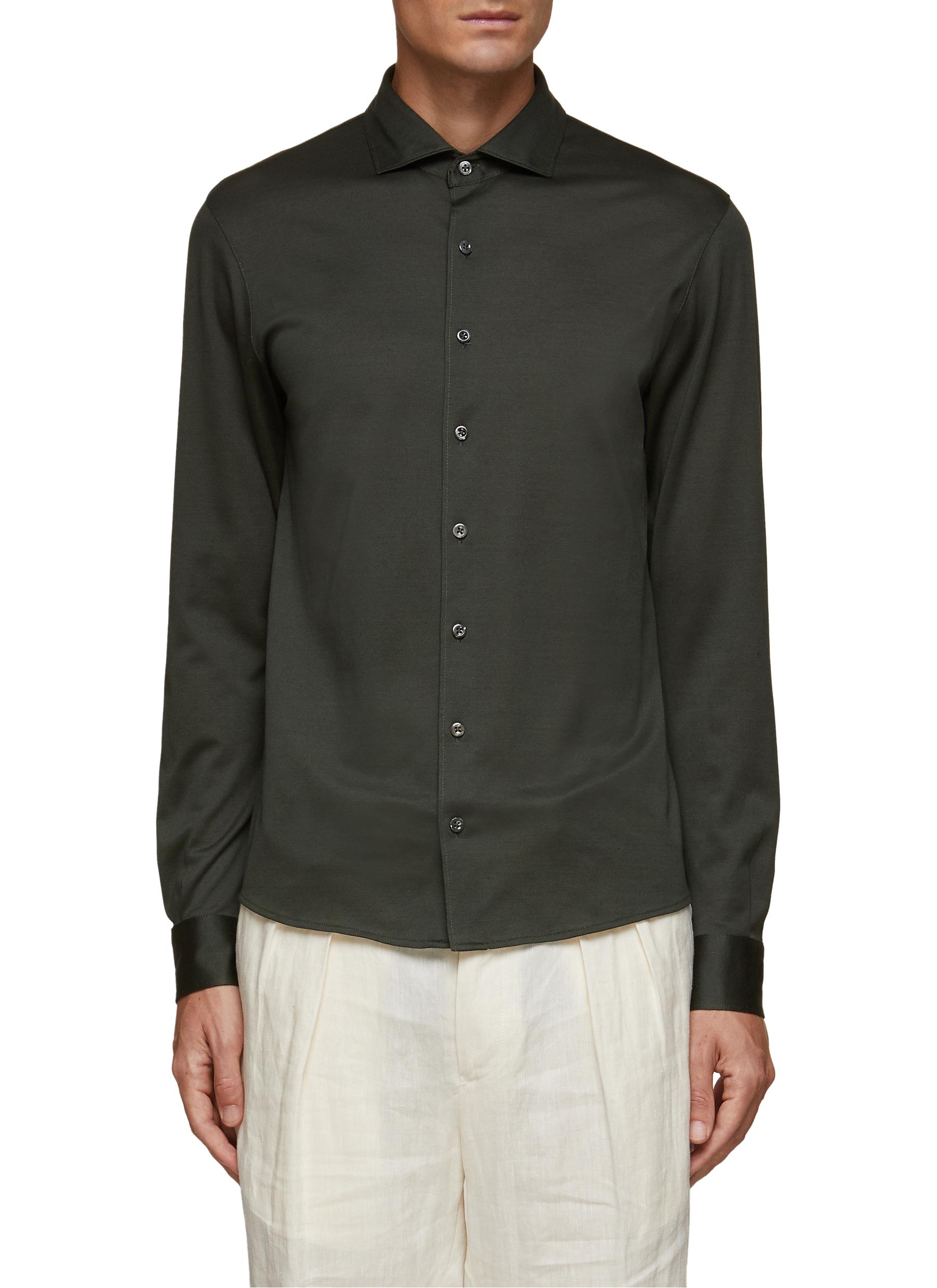 Equil Long Sleeve Spread Collar Cotton Jersey Shirt In Green ModeSens