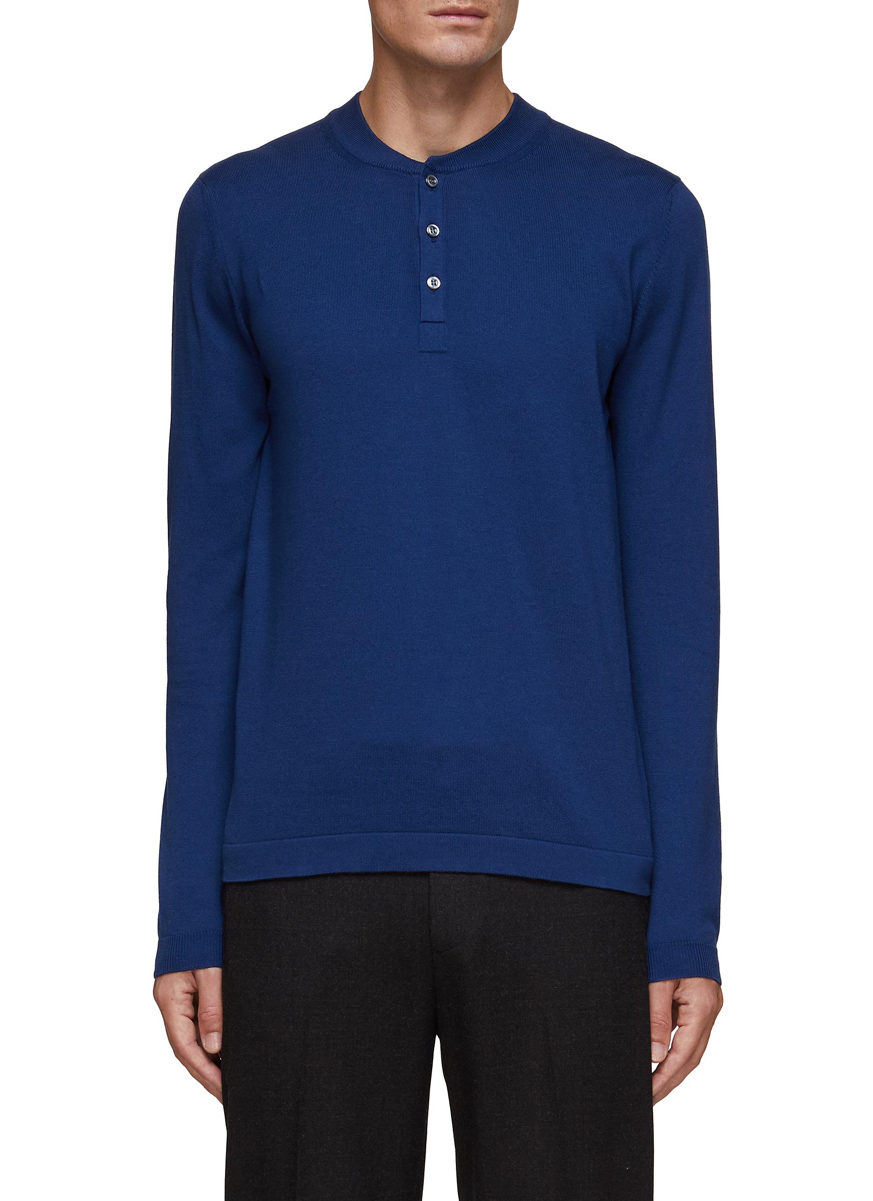 Equil Long Sleeve Cotton Jersey Henley In Blue