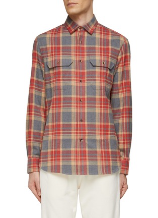 Main View - Click To Enlarge - BRUNELLO CUCINELLI - Double Chest Pocket Buffalo Check Flannel Shirt