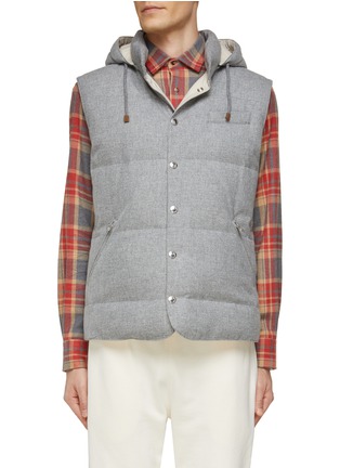Main View - Click To Enlarge - BRUNELLO CUCINELLI - Hooded High Neck Snap Buttoned Quilted Wool Blend Vest
