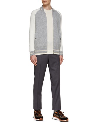 Figure View - Click To Enlarge - BRUNELLO CUCINELLI - COLOUR BLOCK RIB DETAIL WOOL BOMBER JACKET