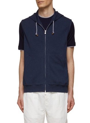 Main View - Click To Enlarge - BRUNELLO CUCINELLI - Two-Way Zip Sleeveless Drawstring Hoodie