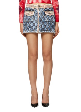 Main View - Click To Enlarge - DIESEL - ‘DE-RON’ GEOMETRIC MOTIF LOW WAIST DENIM MINI SKIRT