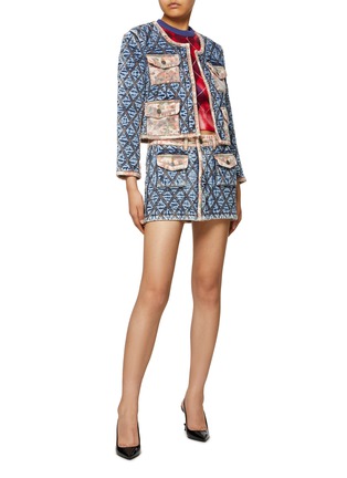 Figure View - Click To Enlarge - DIESEL - ‘DE-RON’ GEOMETRIC MOTIF LOW WAIST DENIM MINI SKIRT