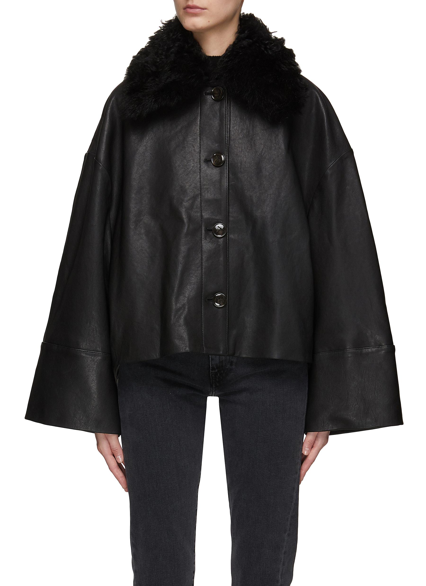 TOTÊME SHEARLING COLLAR WIDE SLEEVES LEATHER JACKET