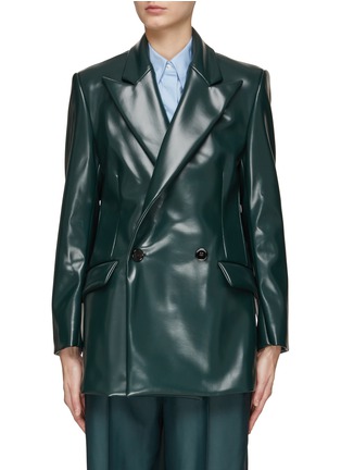 Main View - Click To Enlarge - MM6 MAISON MARGIELA - PEAK LAPEL DOUBLE BREASTED FAUX LEATHER BLAZER