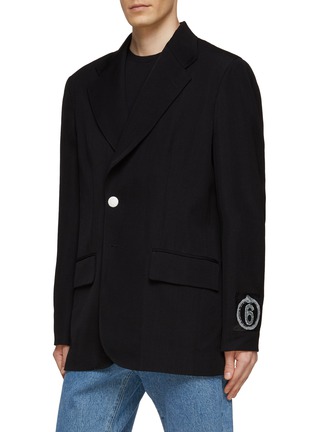 Detail View - Click To Enlarge - MM6 MAISON MARGIELA - SINGLE BREASTED LOGO PATCH WOOL BLEND BLAZER
