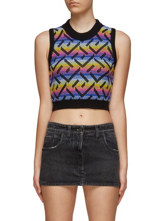 Main View - Click To Enlarge - VERSACE - MONOGRAM ALLOVER RAINBOW KNIT VEST