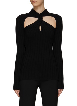 Main View - Click To Enlarge - VERSACE - Cut-Out Ribbed Knit Long-Sleeved Top