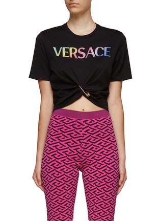 Main View - Click To Enlarge - VERSACE - RAINBOW EFFECT LOGO PRINT COTTON JERSEY T-SHIRT