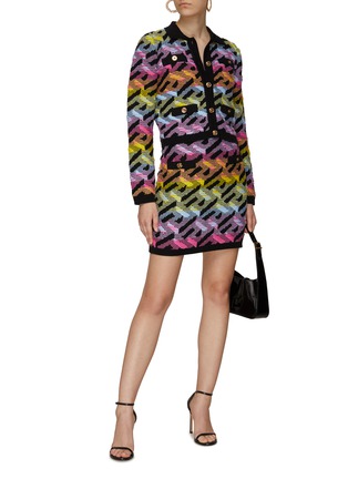 Figure View - Click To Enlarge - VERSACE - Four Pocket Monogram Rainbow Knit Button Up Cardigan