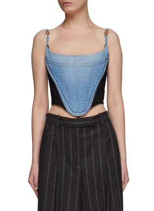 Main View - Click To Enlarge - VERSACE - STRETCH PANEL DENIM CORSET TOP