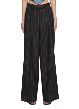 Main View - Click To Enlarge - VERSACE - LOGO EMBROIDERED PINSTRIPE WIDE LEG PANTS