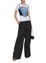 Figure View - Click To Enlarge - VERSACE - LOGO EMBROIDERED PINSTRIPE WIDE LEG PANTS