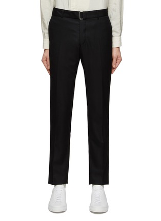 Main View - Click To Enlarge - OFFICINE GÉNÉRALE - ‘PAUL’ FLAT FRONT BELTED SLIM FIT UNFINISHED HEM WORSTED PANTS