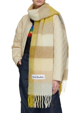 Figure View - Click To Enlarge - ACNE STUDIOS - Fringed Chequered Wool Blend Scarf