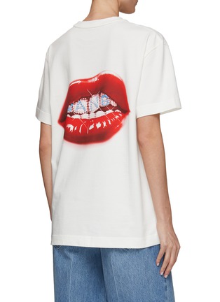 Back View - Click To Enlarge - ALEXANDER WANG - Hotfix Crystal Logo Back Lip Print Cotton Crewneck T-Shirt