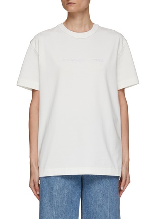 Main View - Click To Enlarge - ALEXANDER WANG - Hotfix Crystal Logo Back Lip Print Cotton Crewneck T-Shirt