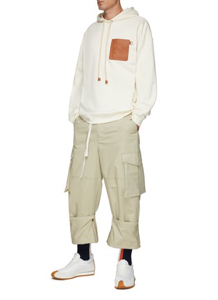 Figure View - Click To Enlarge - LOEWE - Anagram Leather Patch Pocket Cotton Drawstring Hoodie