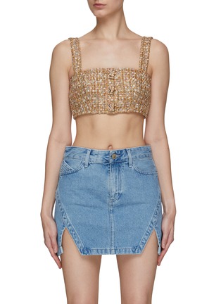 Main View - Click To Enlarge - SELF-PORTRAIT - TINSEL BOUCLE CROP TOP