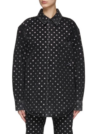 Main View - Click To Enlarge - ALEXANDER WANG - OVERSIZE ‘A’ LOGO RHINESTONE EMBELLISHED BUTTON UP SHIRT