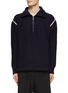 Main View - Click To Enlarge - MAISON MARGIELA - HALF ZIP DENIM ELBOW PATCH WOOL KNIT SWEATER
