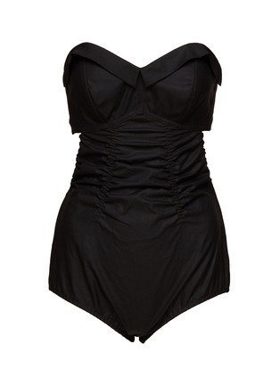 Main View - Click To Enlarge - MAISON MARGIELA - Shirred Waxed Cotton Strapless Bodysuit