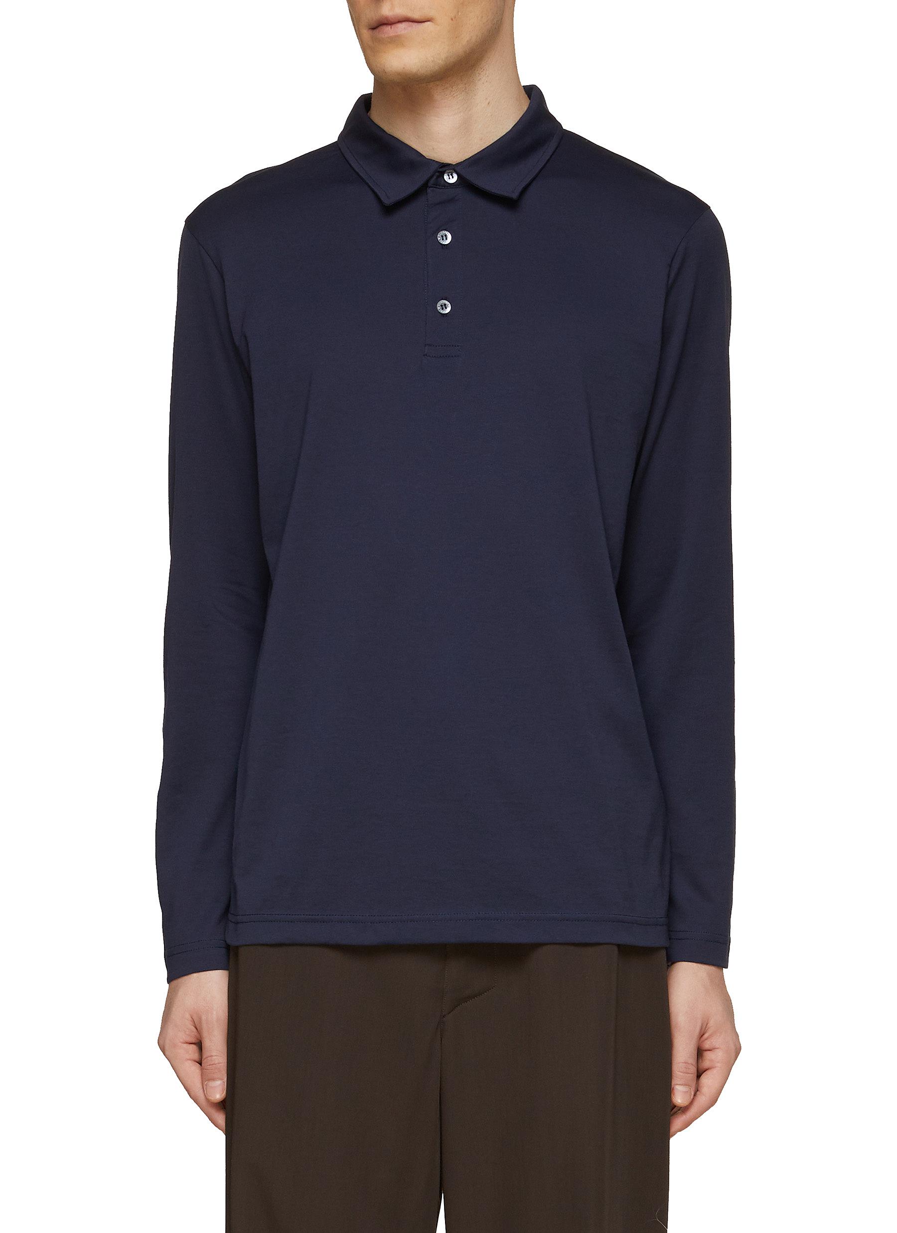 Polo Shirt White and Navy Blue Cotton Jersey