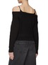 Back View - Click To Enlarge - T BY ALEXANDER WANG - Satin Camisole Ribbed Cotton Blend Knit V-Neck Off-Shoulder Top