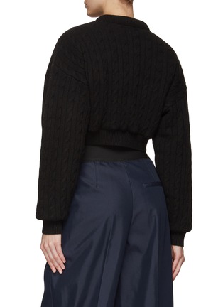 Back View - Click To Enlarge - T BY ALEXANDER WANG - Padded Wool Blend Cable Knit Cropped Button-Up Cardigan