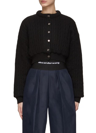 Main View - Click To Enlarge - T BY ALEXANDER WANG - Padded Wool Blend Cable Knit Cropped Button-Up Cardigan