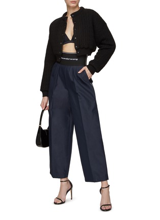 Figure View - Click To Enlarge - T BY ALEXANDER WANG - Padded Wool Blend Cable Knit Cropped Button-Up Cardigan
